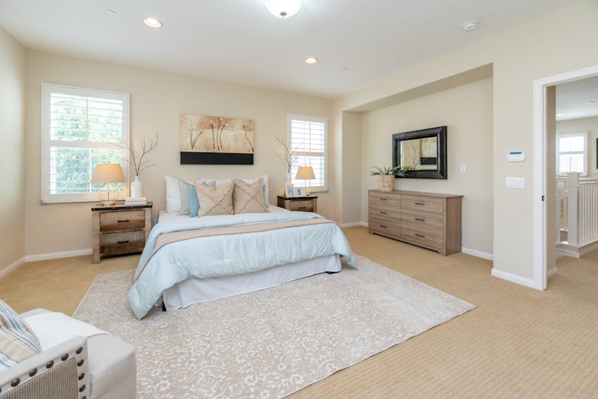 a bedroom with beautiful home decor